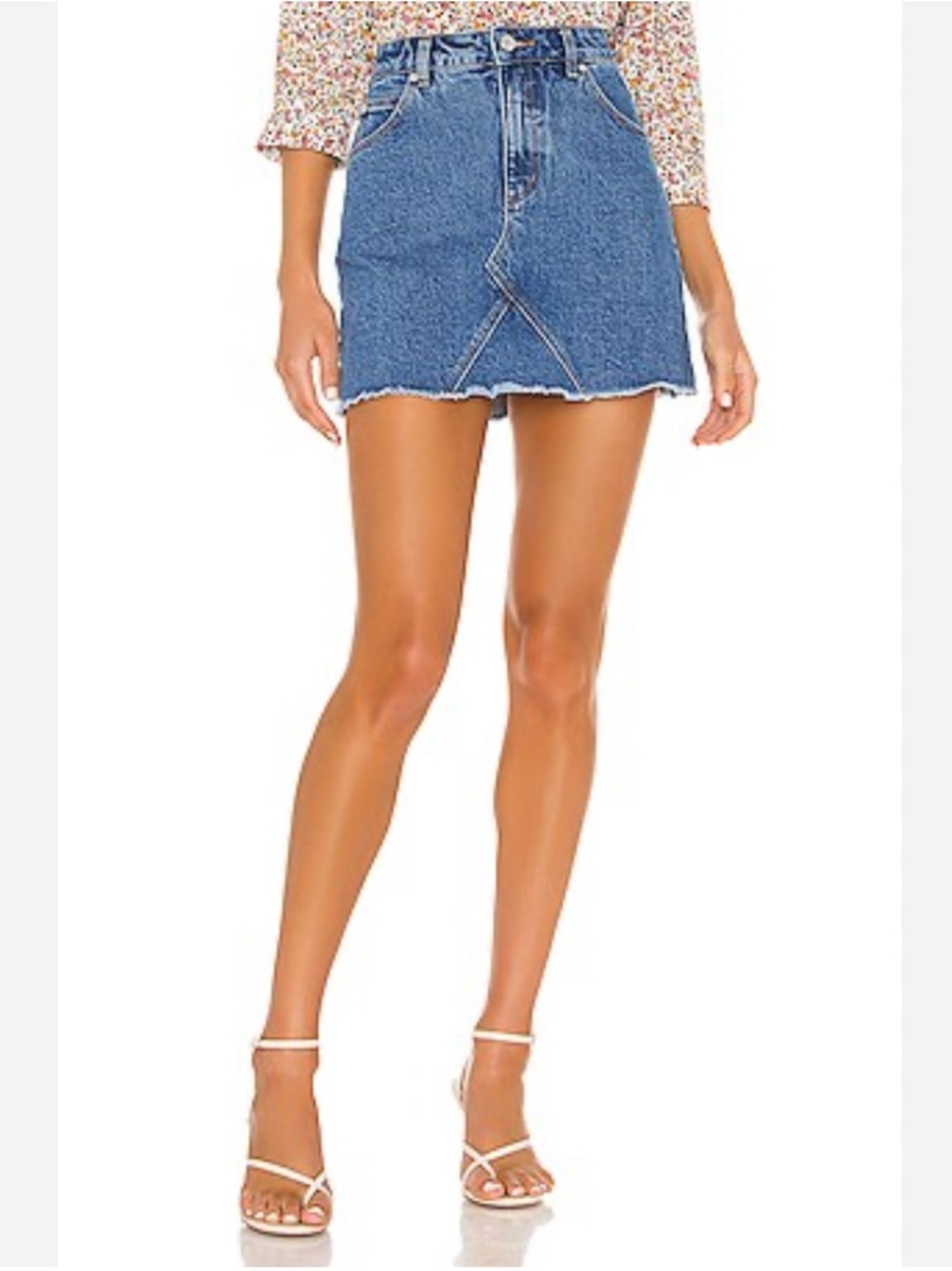 ROLLA'S Claudia High Rise A-Line Blue Denim Mini Skirt with Frayed Hem 27